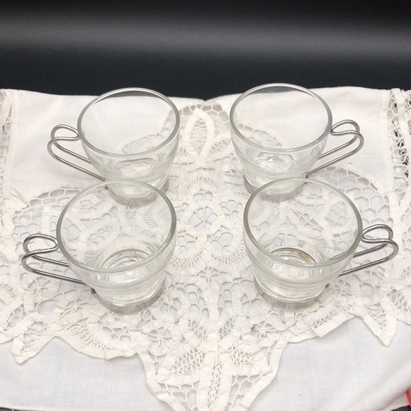 Bormioli Rocco Italy Espresso Glass Coffee Cups 3.5oz Steel Handles Set of 4 - Picture 4 of 5